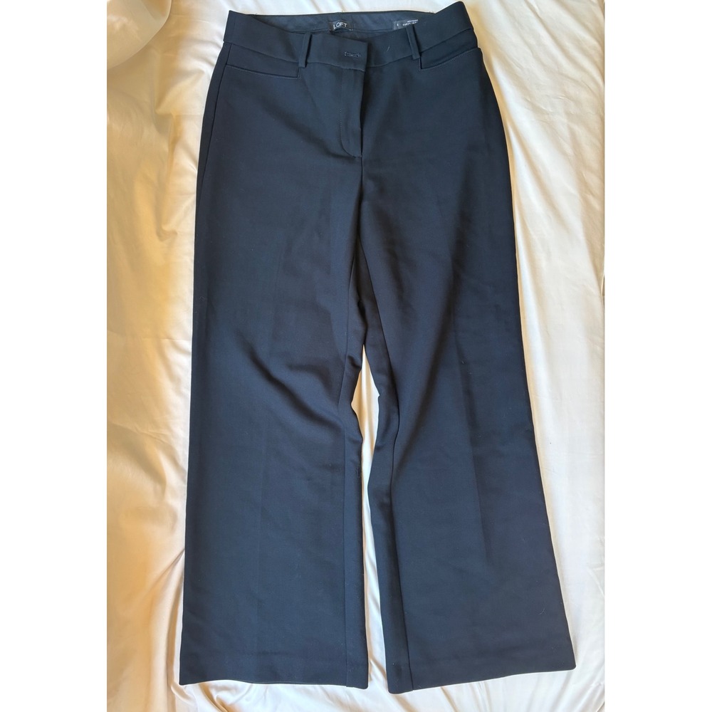 LOFT High Waist Curvy Trouser Black Wide Leg Dress Pants Size 6 Professional